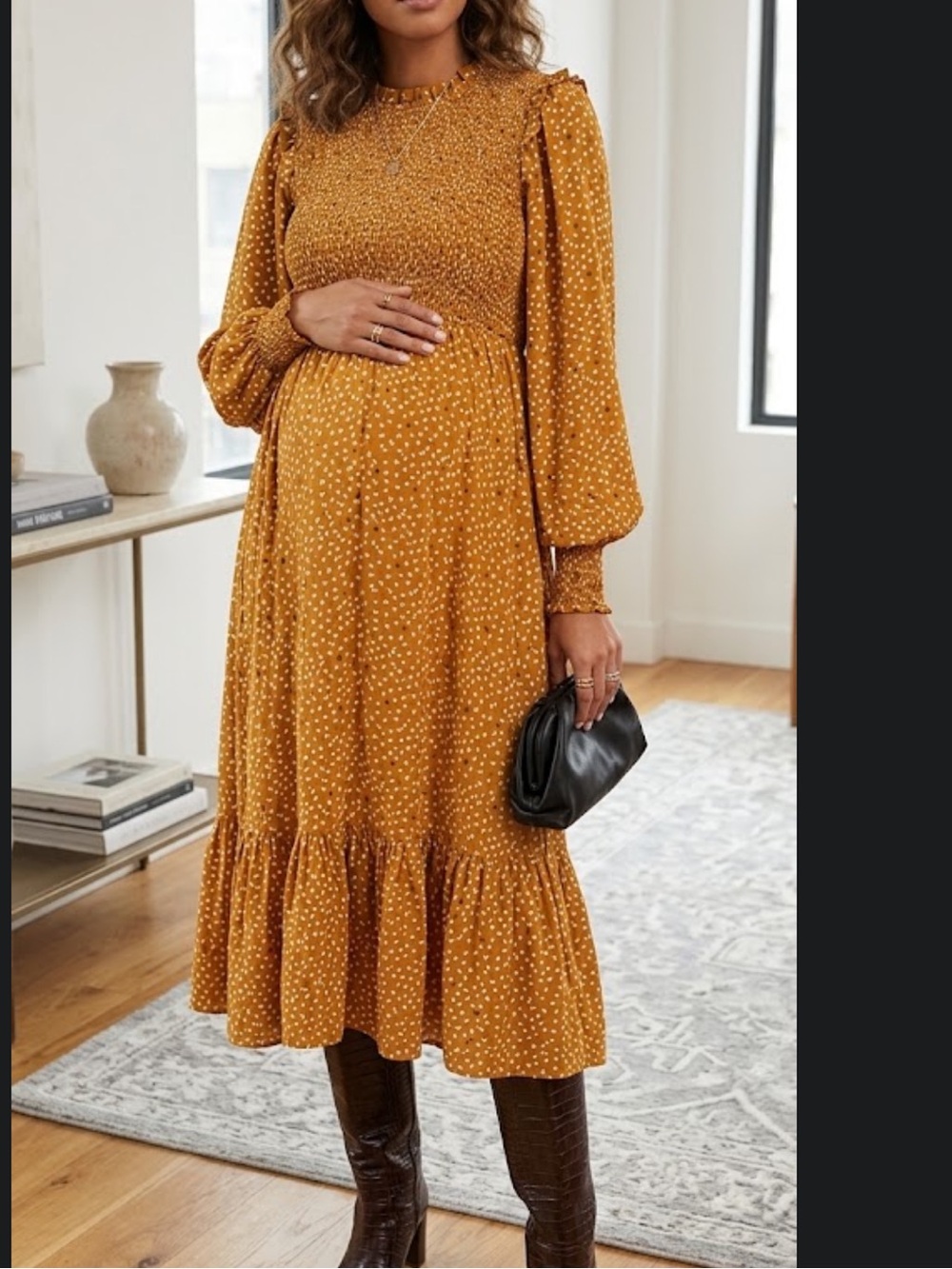 HATCH Collection The Lana Midi Dress Yellow Mustard Printed Smock Maternity 1/S